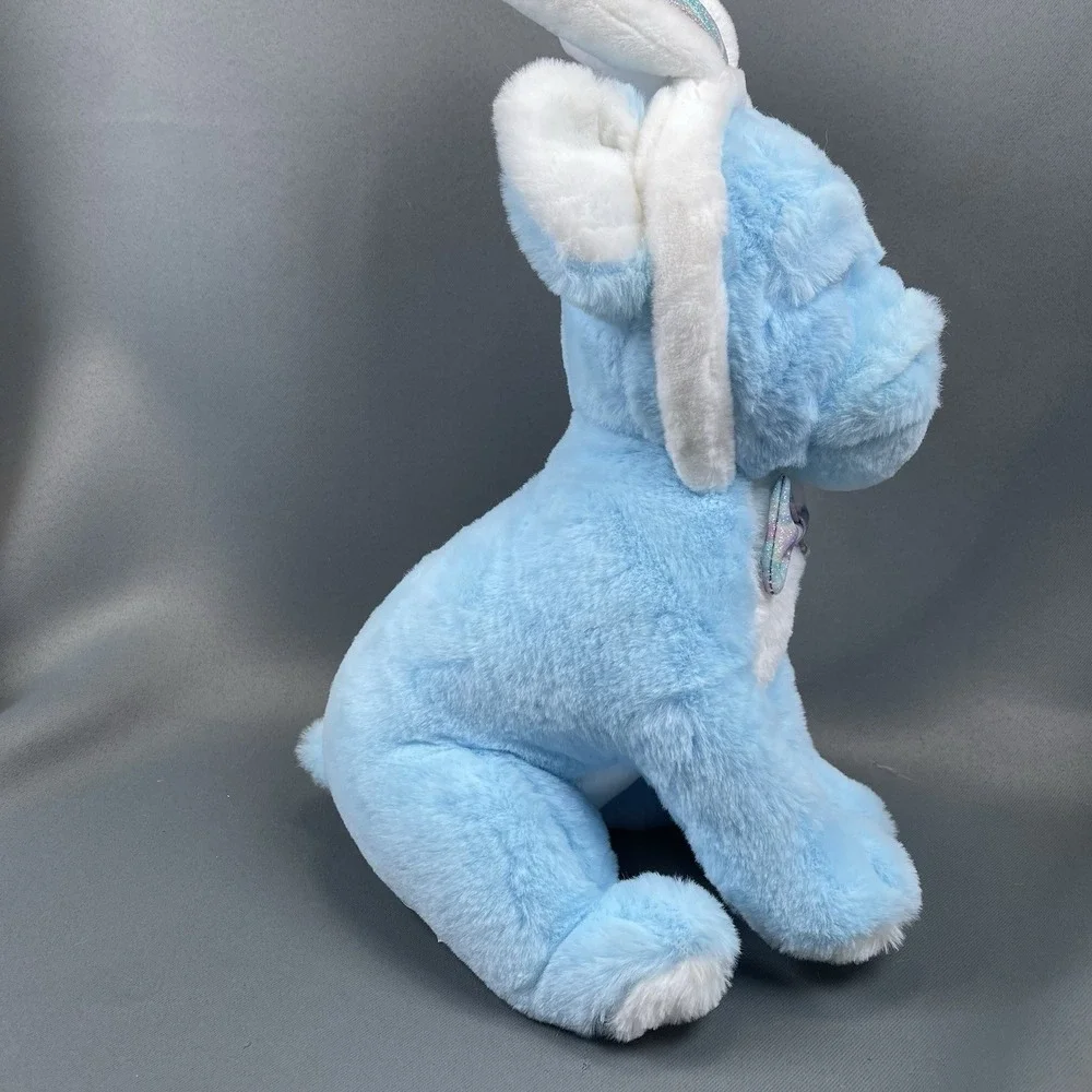 FAO Schwarz Plush Blue Bulldog Puppy Dog Sparklers Bow Easter Bunny Ears 16